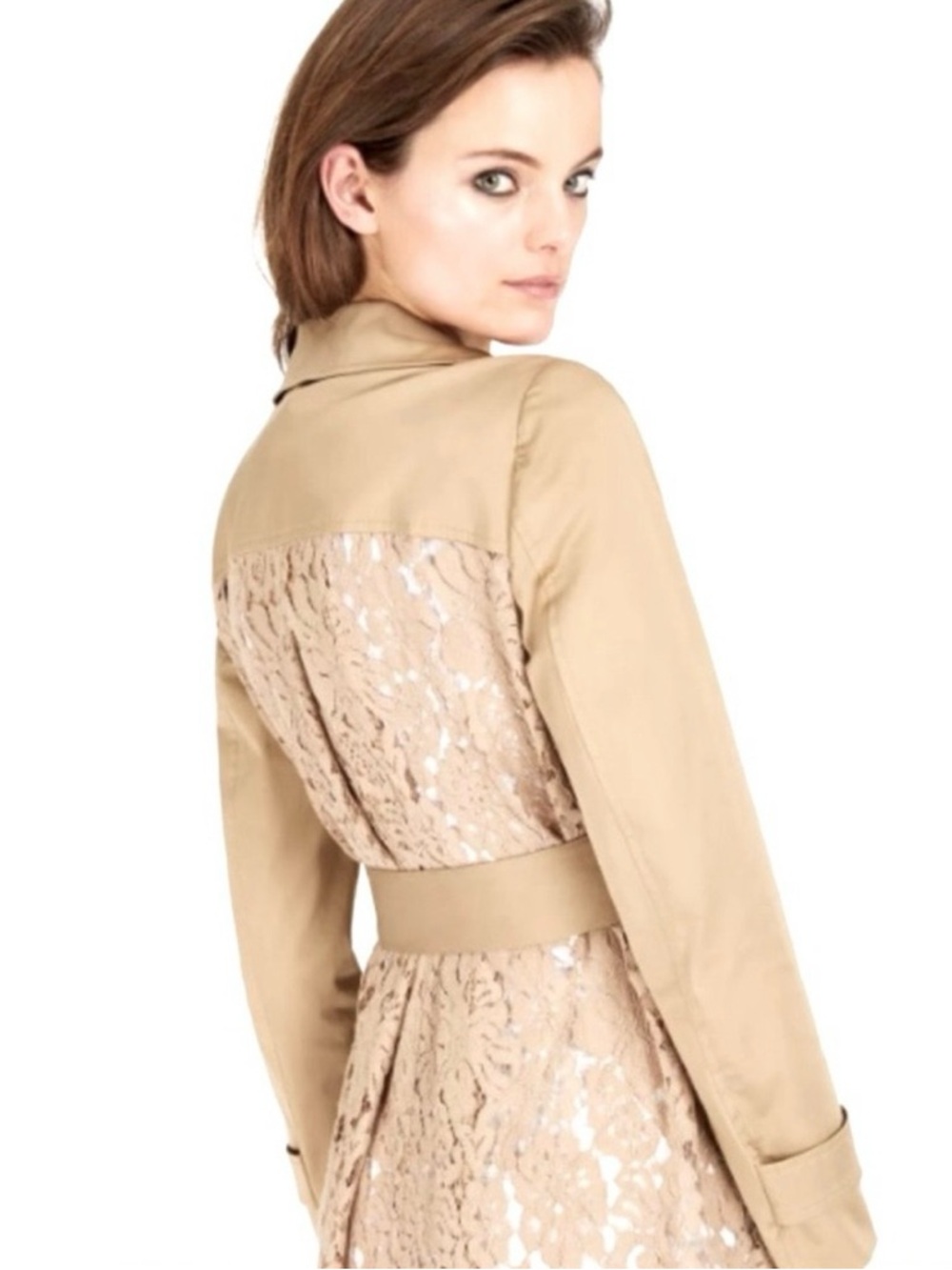 PLUS SIZE INC International Concepts Tan Lace-Back Trench Coat - PLUS SIZE